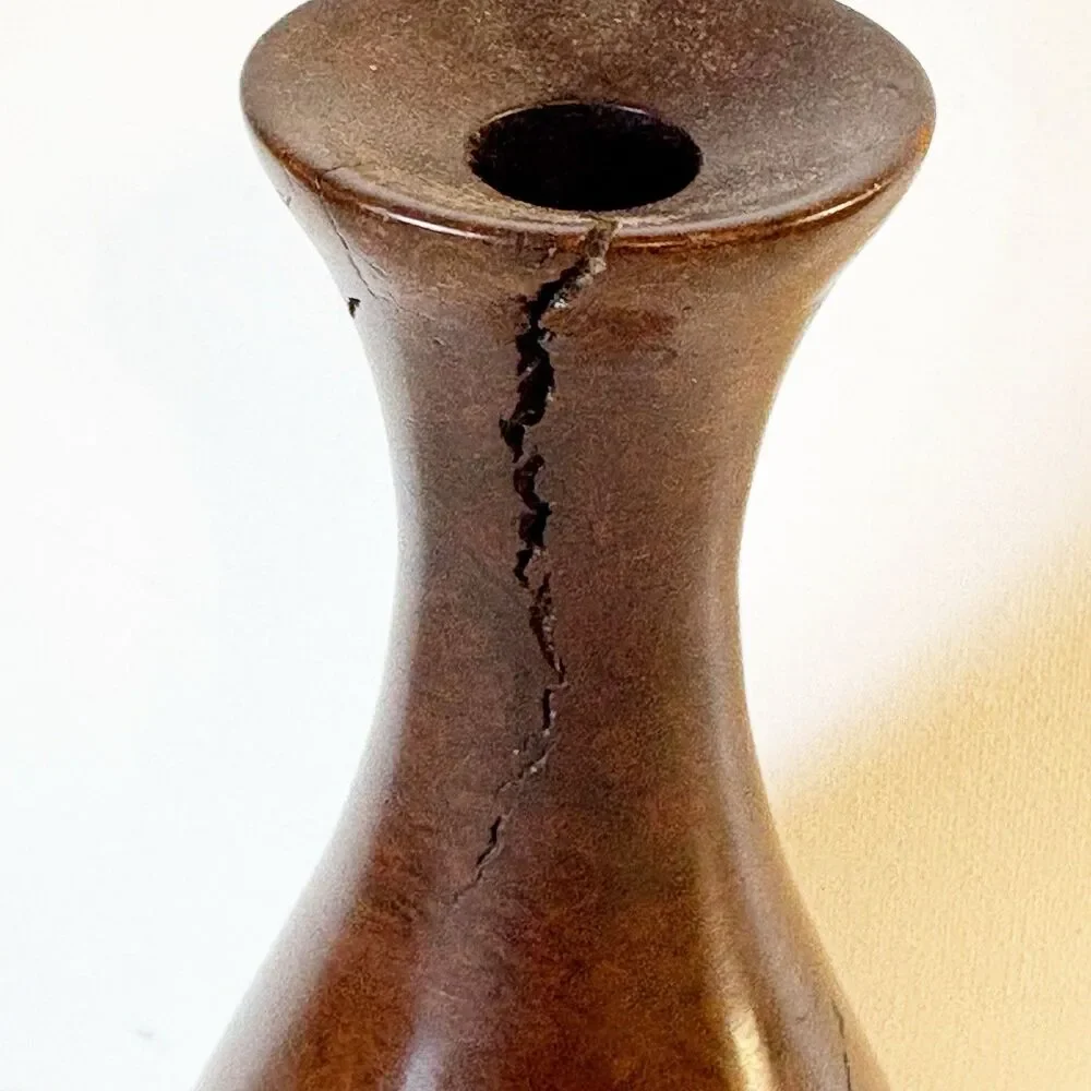Vtg Modernist MCM Turned Burl Wood Art Vase Bud Vase Live Edge Rustic Lodge